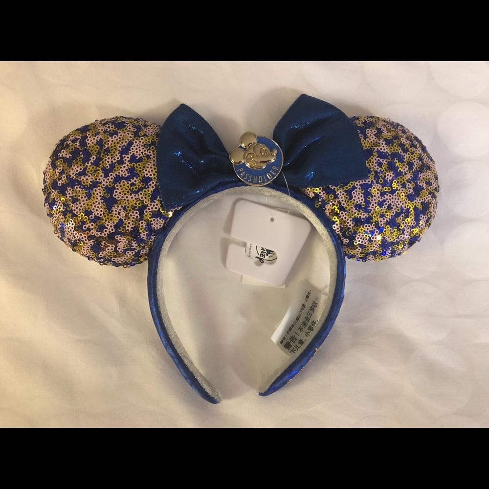 Walt Disney World Passholder Ear Headband Blue/Gold Mickey Mouse Minnie NEW